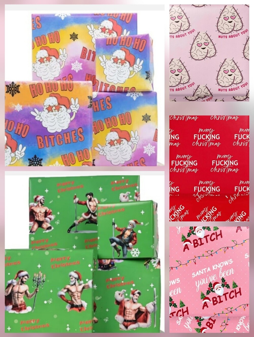 Christmas Wrapping Paper Funny 5 Sheet Set 28 × 20 Inch Assorted Inappropriate